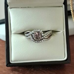 Rose Apatite & Moissanite Set of 2 Ring in 925 Sterling Silver